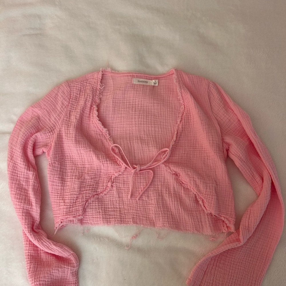 Pink Tie-Front Guaze Top